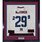 Framed Autographed/Signed Nathan MacKinnon 35x39 Colorado White Hockey Jersey JSA COA