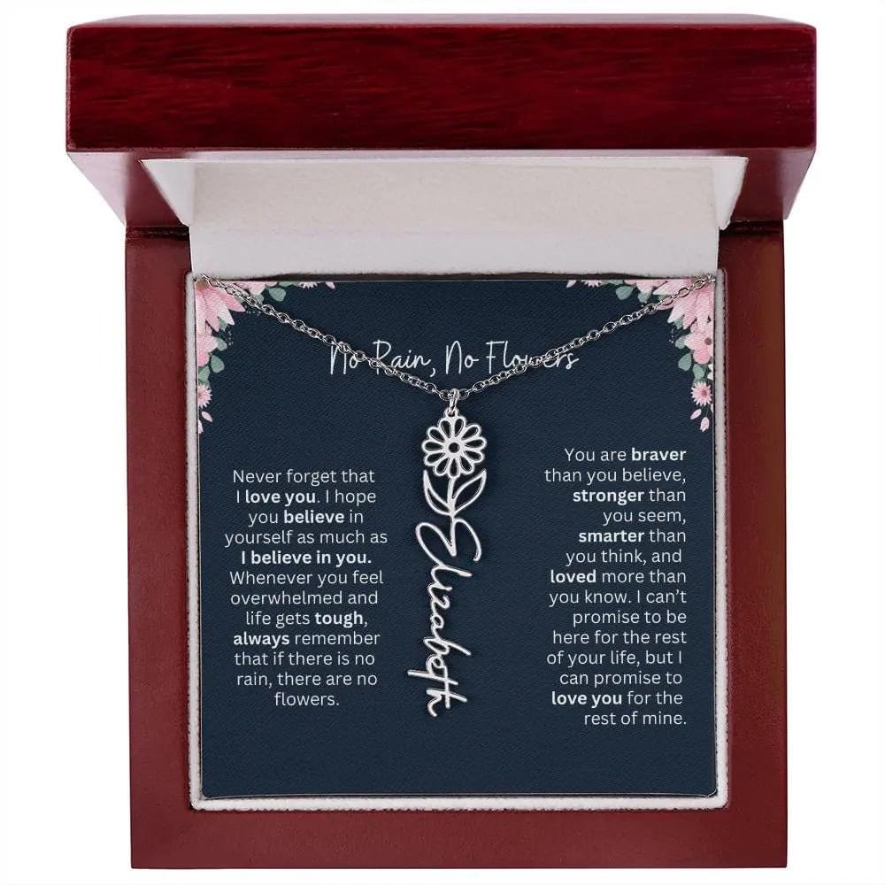 No Rain - No Flowers | Birth Necklace | Name Necklace | Custom Jewelry Gift for Daughters from Dad