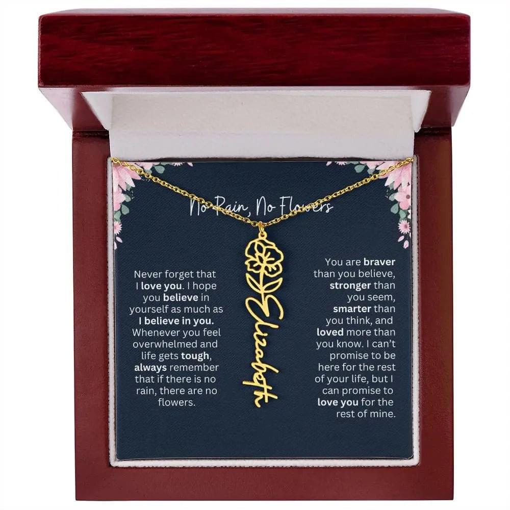 No Rain - No Flowers | Birth Necklace | Name Necklace | Custom Jewelry Gift for Daughters from Dad