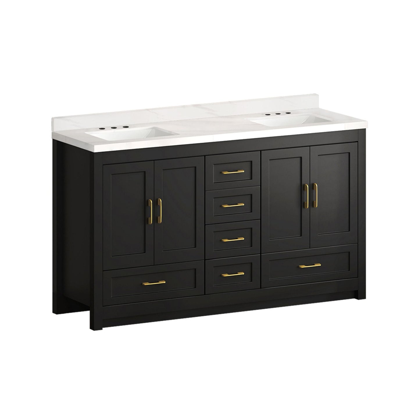 Nuvia 60-Inch Black Bathroom Vanity With Soft Close Doors And Drawers Storage (SAK86210)