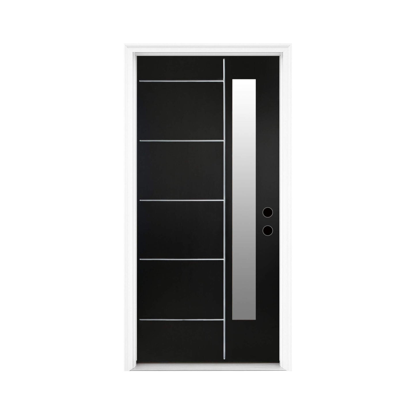 [36X80-Inch] Nuvia Black Modern Left Inswing Fiberglass Entry Door With Frosted Glass (SAK25849)