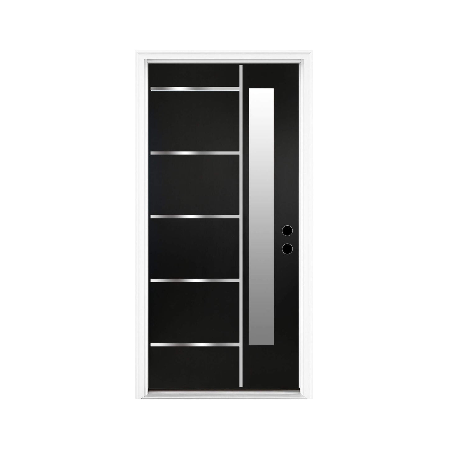 [36X80-Inch] Nuvia Black Modern Left Inswing Fiberglass Front Door With Frosted Glass [4-9/16 Frame] (SAK96731)