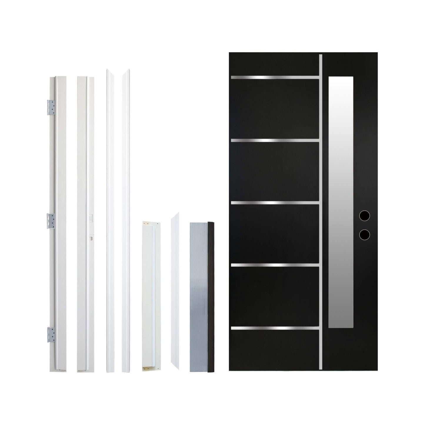 [36X80-Inch] Nuvia Black Modern Left Inswing Fiberglass Front Door With Frosted Glass [4-9/16 Frame] (SAK96731)