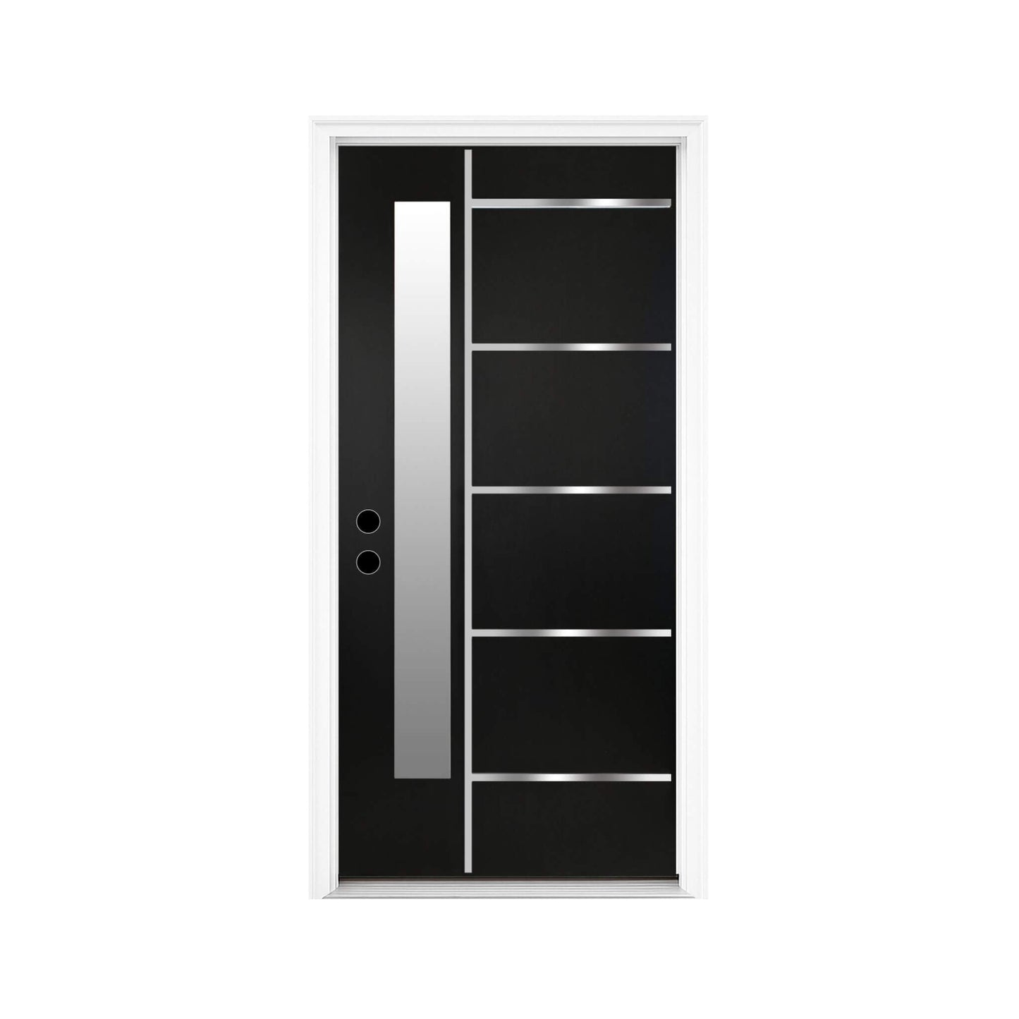[36X80-Inch] Nuvia Modern Frosted Glass Black Fiberglass Front Door With Right Inswing (SAK10584)