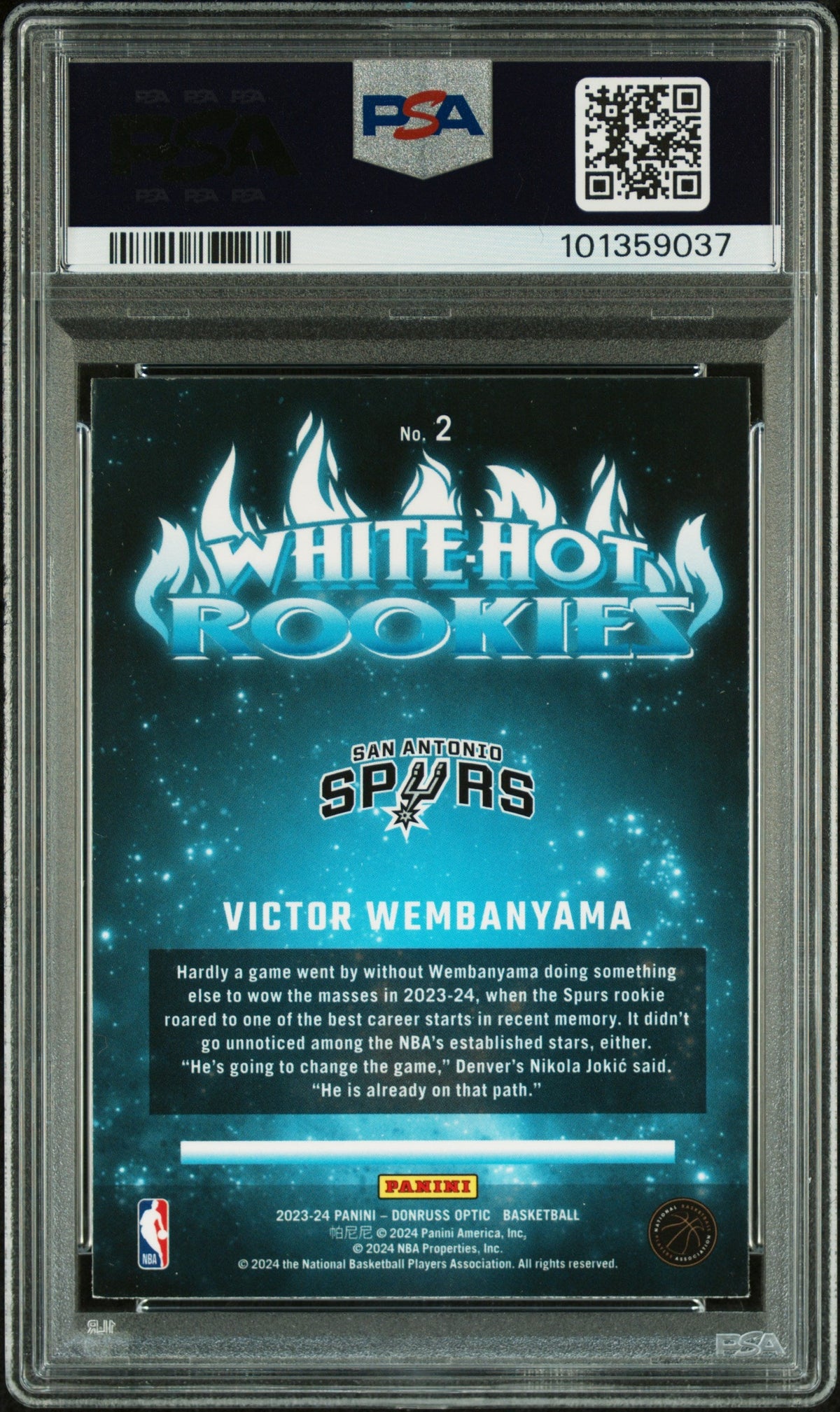 Graded 2023 Panini Donruss Optic Victor Wembanyama #2 White Hot Rookies Rookie RC Basketball Card PSA 10 Gem Mint