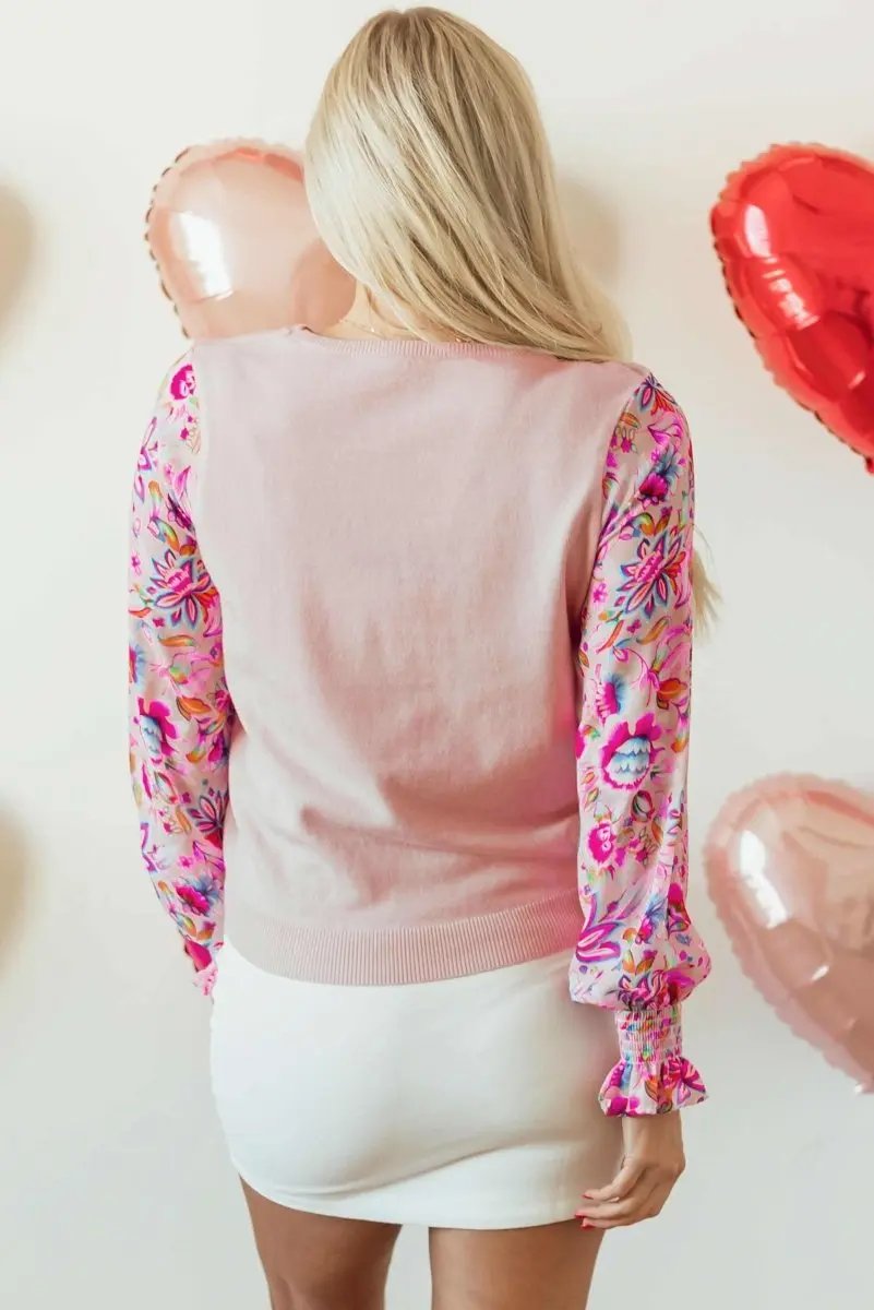 Sweaters Love Salve Pink Floral Smocked Top Women's Daily Wear Knit Top - Soft & Southern Belle