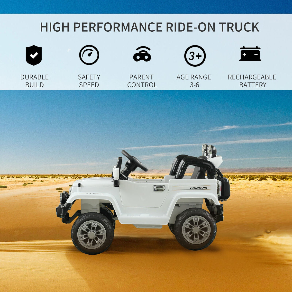 Off-Road Battery-Powered Jeep Truck for Kids with Remote Control, MP3 Player, and Lights - 12V