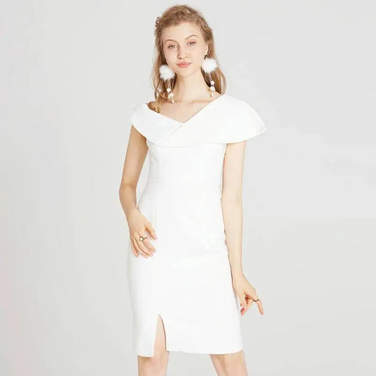 Off the Shoulder Split White Dress