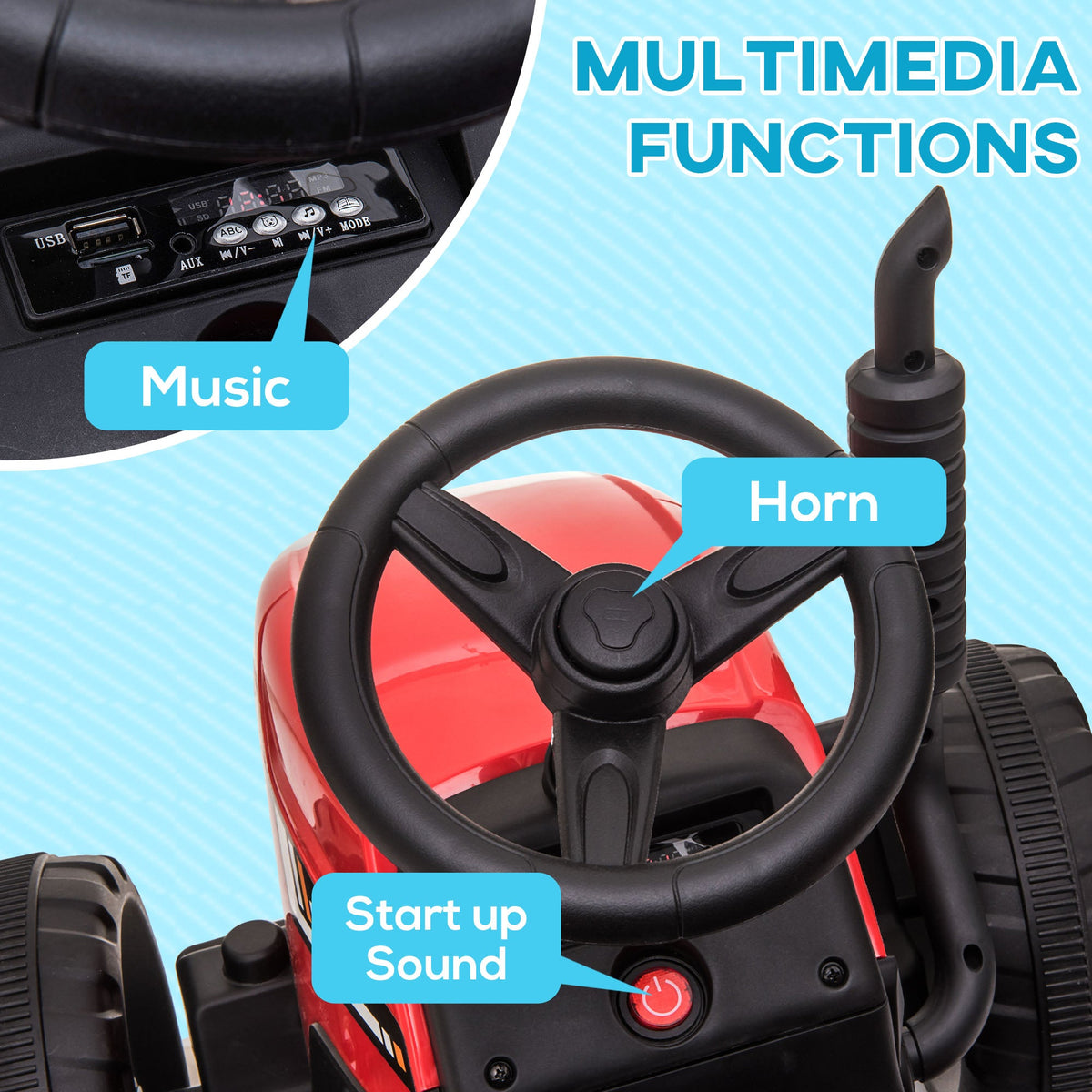 12V Electric Tractor with Trailer and Dual Motors for Kids
