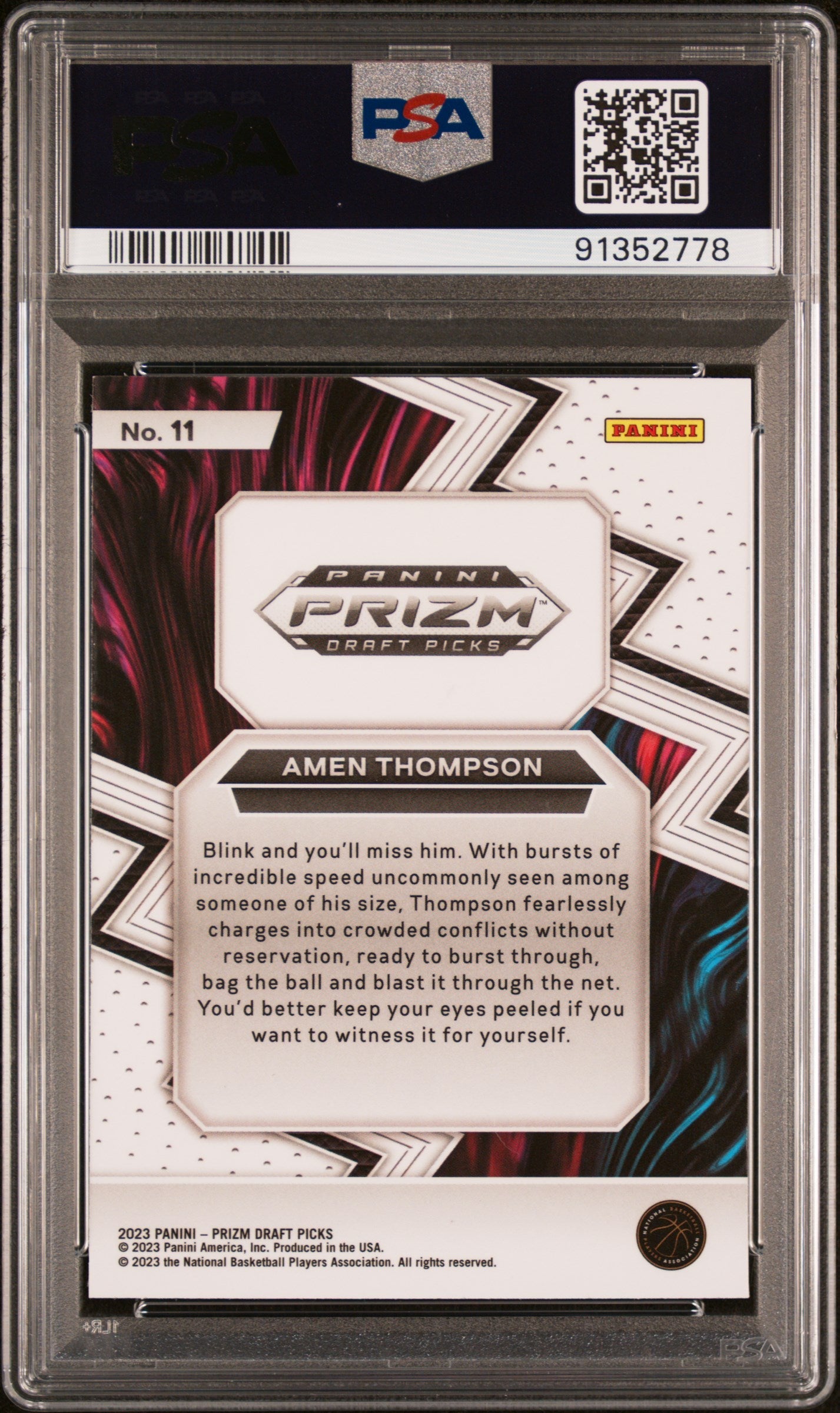 Graded 2023 Panini Prizm Amen Thompson #11 Fearless Rookie RC Basketball Card PSA 10 Gem Mint