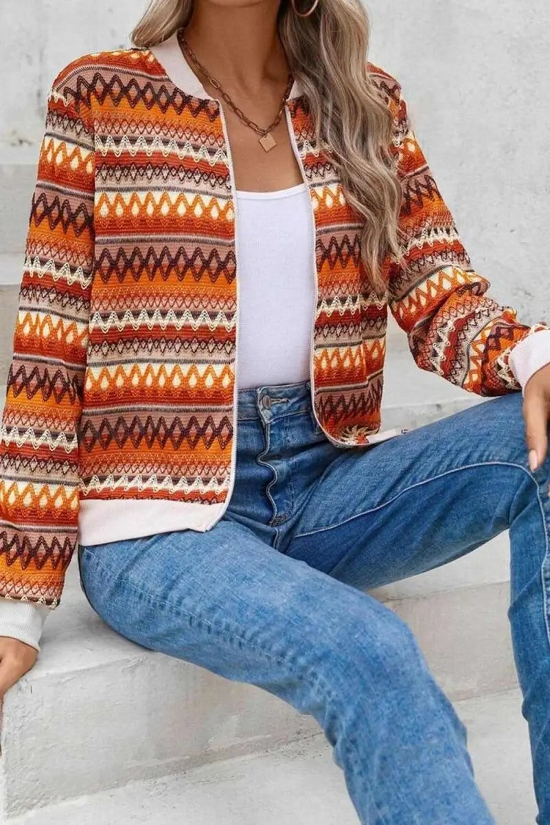 Jackets Love Salve Orange Boho Jacket Women's Fall/Autumn Zip Up Long Sleeve Western Style