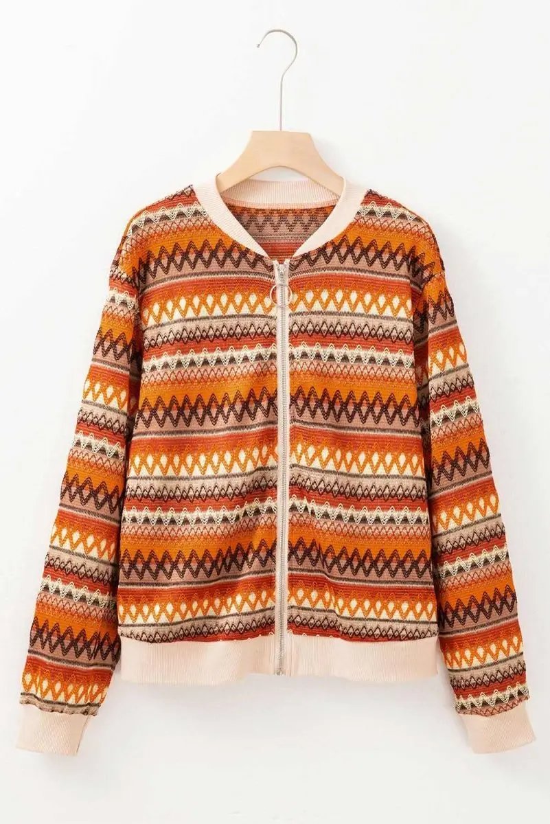 Jackets Love Salve Orange Boho Jacket Women's Fall/Autumn Zip Up Long Sleeve Western Style