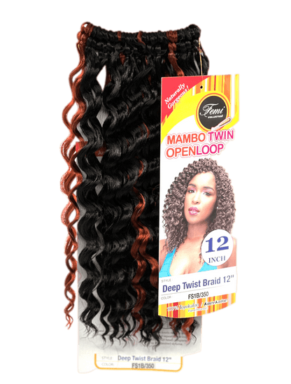 Femi Collection Mambo Twin Open Loop Deep Twist Braid 12 in, Color OET1B/30