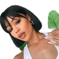 VIP Extensions Human Hair Short Bob Wig with Bangs, 16 in
