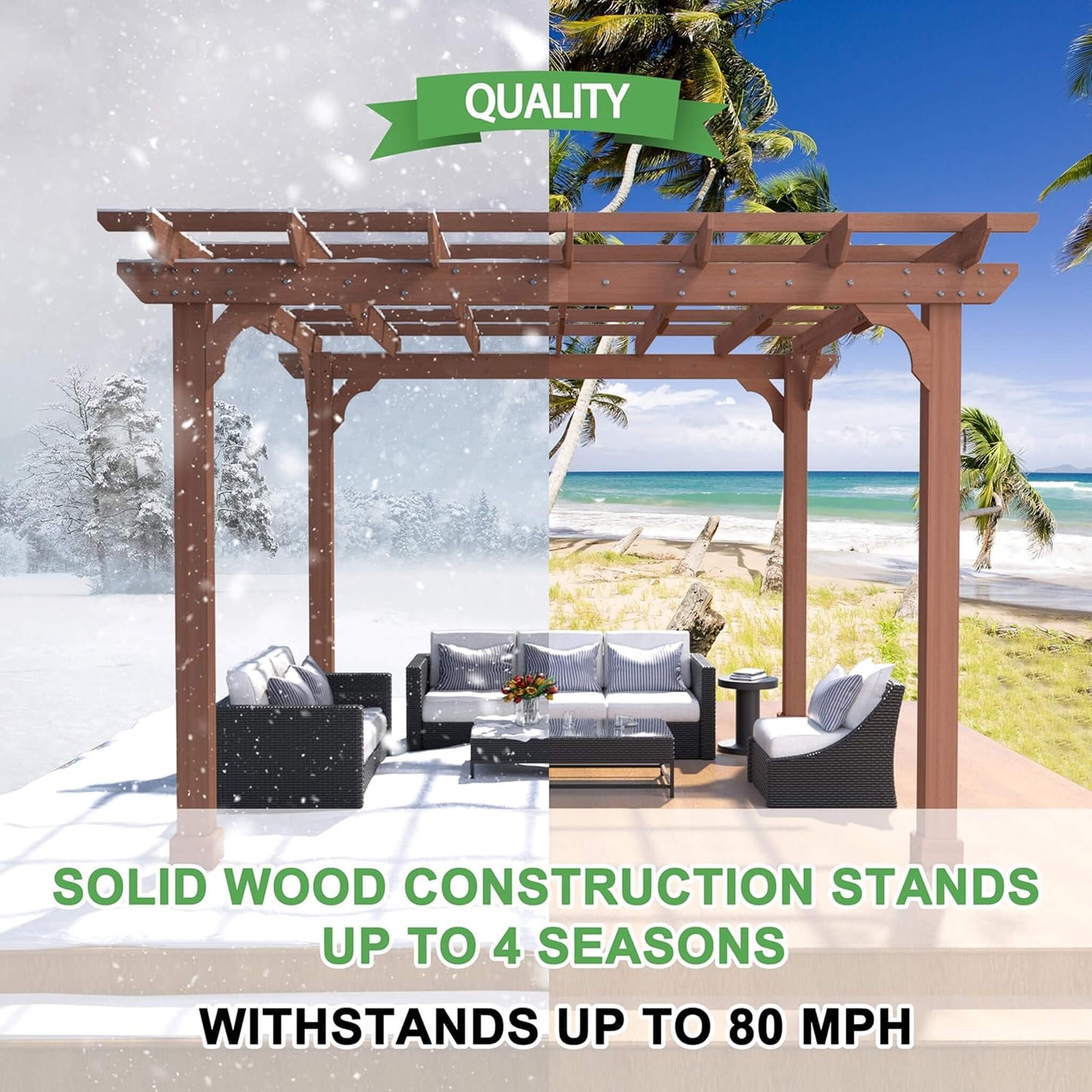 Alora Outdoor Cedar Wood Patio Pergola With Slatted Trellis Roof (SAK92150)