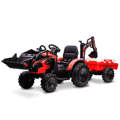 12V Kids Tractor Ride On Toy Car with Trailer, Music, and LED Lights - Perfect Gift for Toddlers