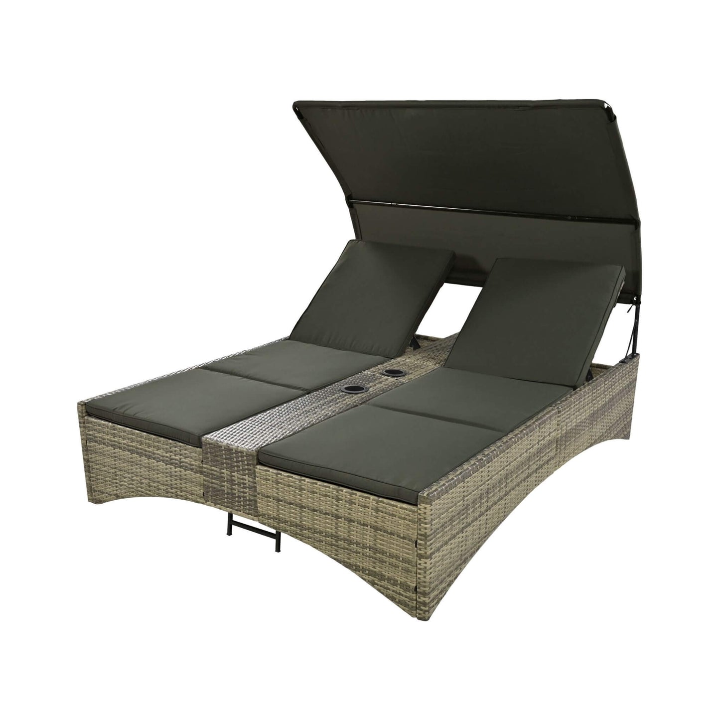 Alora Outdoor Rattan Patio Daybed With Adjustable Backrest, Canopy Roof, Storage Box And Cup Holders (SAK54220)