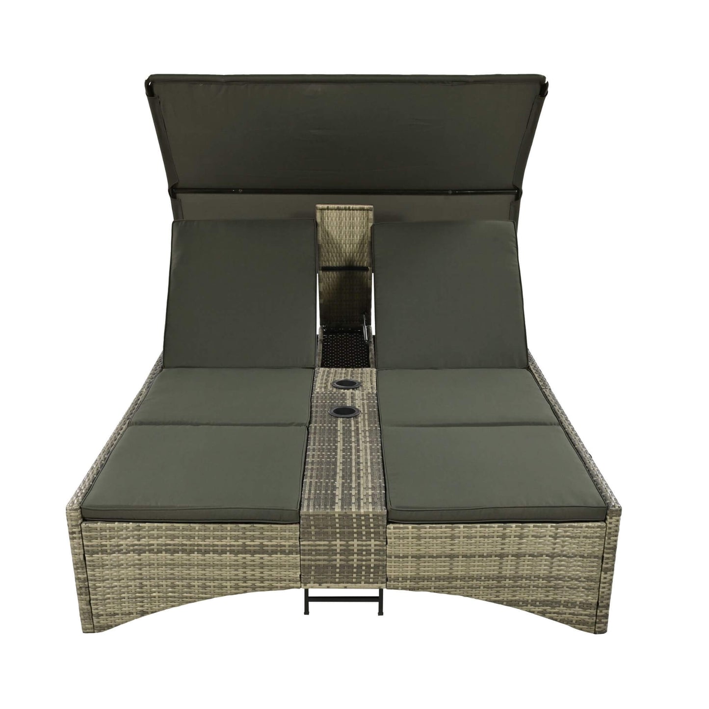 Alora Outdoor Rattan Patio Daybed With Adjustable Backrest, Canopy Roof, Storage Box And Cup Holders (SAK54220)