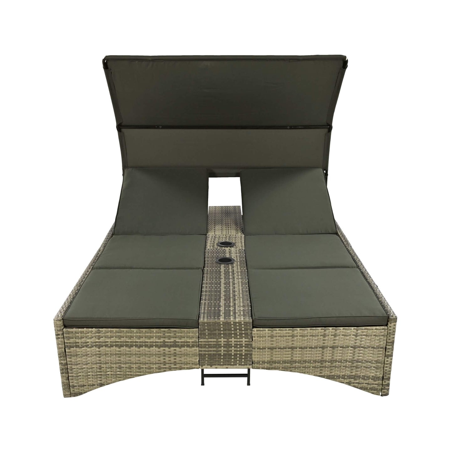 Alora Outdoor Rattan Patio Daybed With Adjustable Backrest, Canopy Roof, Storage Box And Cup Holders (SAK54220)
