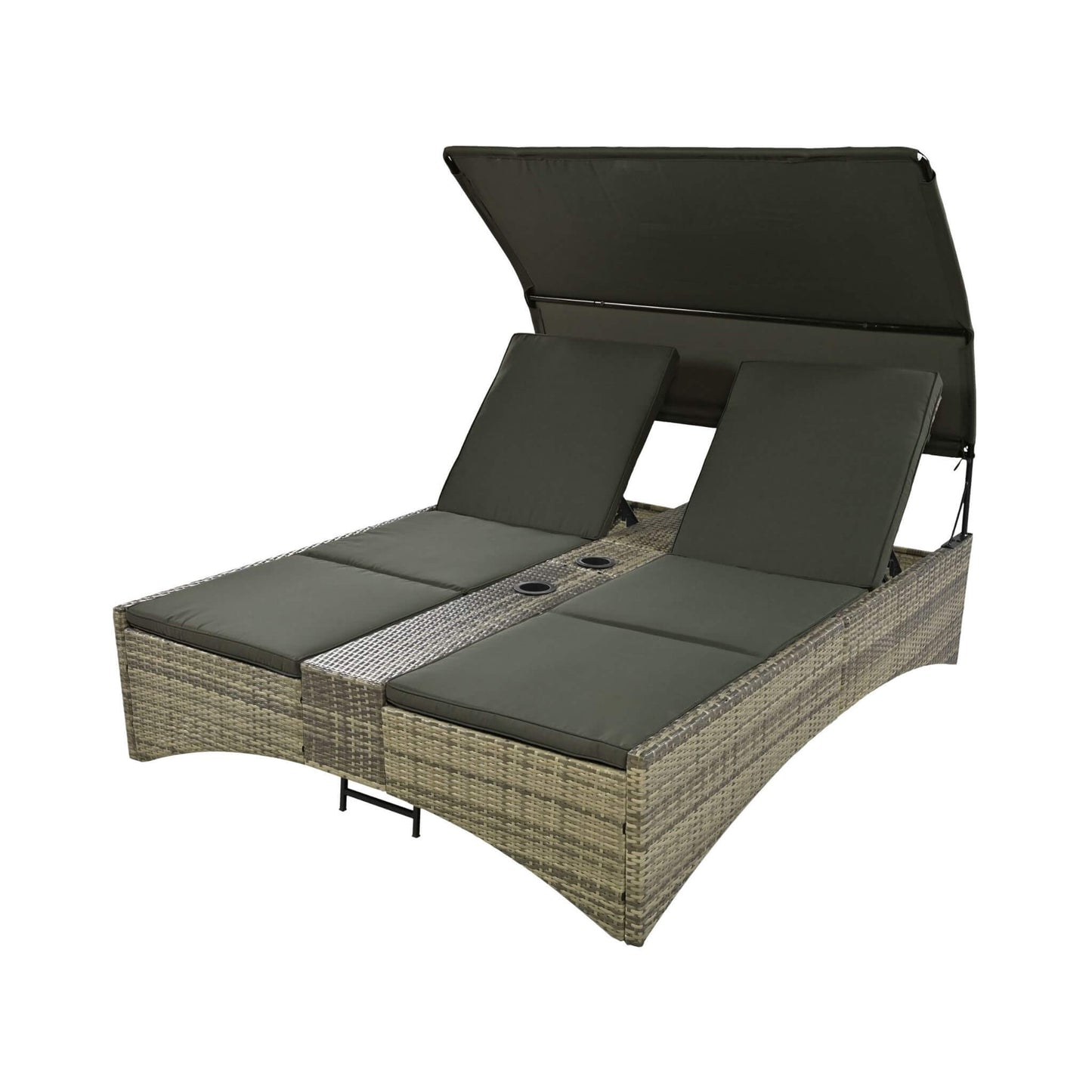 Alora Outdoor Rattan Patio Daybed With Adjustable Backrest, Canopy Roof, Storage Box And Cup Holders (SAK54220)