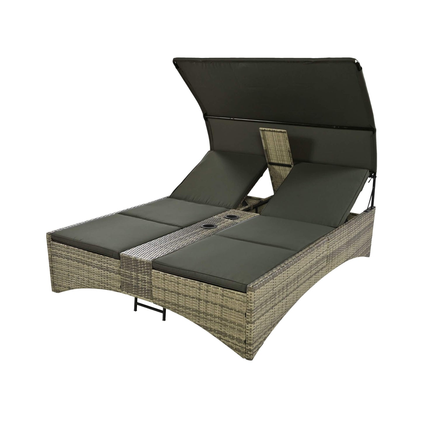 Alora Outdoor Rattan Patio Daybed With Adjustable Backrest, Canopy Roof, Storage Box And Cup Holders (SAK54220)