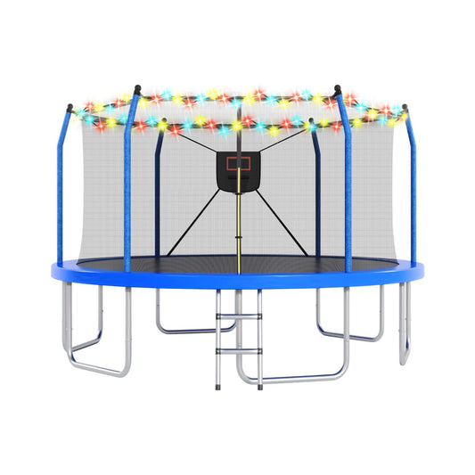 Outdoor Trampoline With LED Lights And Basketball Hoop (SAK69305)