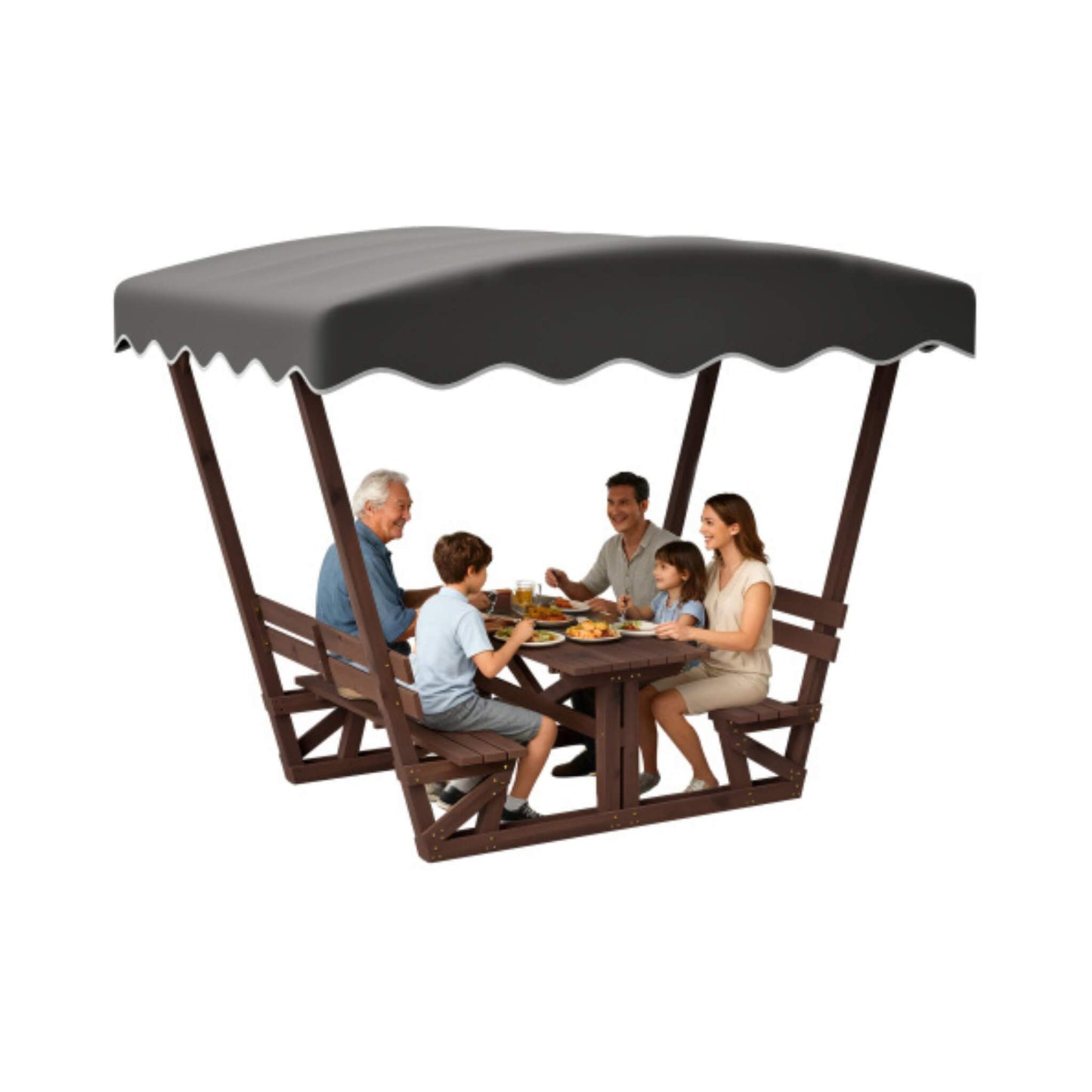 Alora Outdoor Waterproof Wood Picnic Table And Bench Set With Removable Canopy (SAK87135)