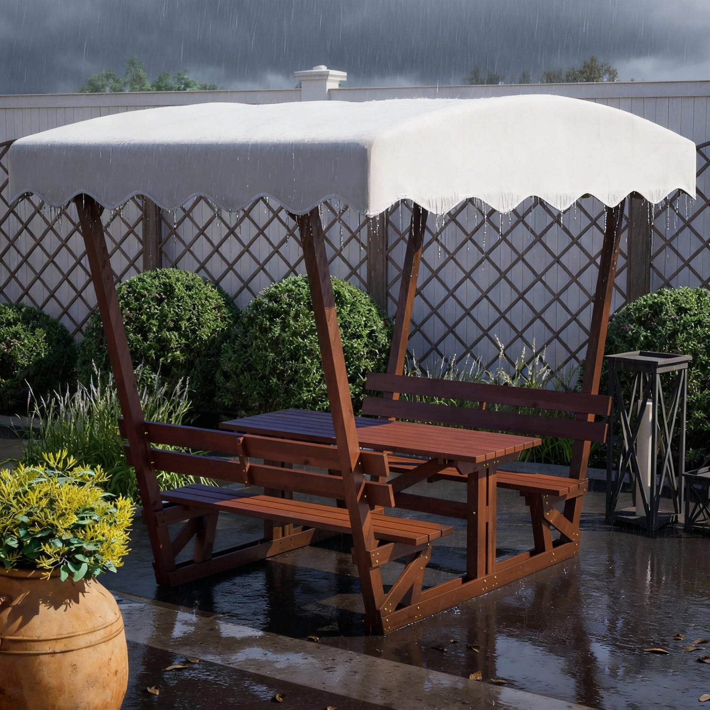 Alora Outdoor Waterproof Wood Picnic Table And Bench Set With Removable Canopy (SAK87135)