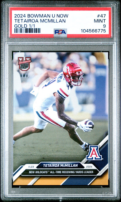Graded 2024 Topps Bowman U Now Tetairoa McMillan #47 Gold 1/1 Rookie RC Football Card PSA 9 Mint