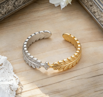 Light Luxury Copper Zircon Leaf Ring