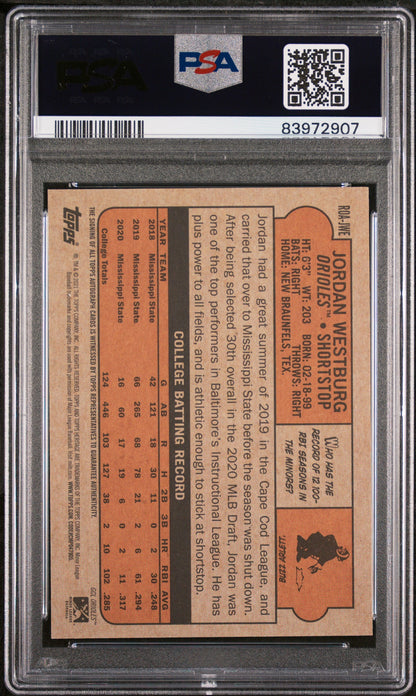 Graded 2021 Topps Heritage M/L Jordan Westburg #ROAJWE Real Ones Autograph Rookie RC Baseball Card PSA 10 Gem Mint