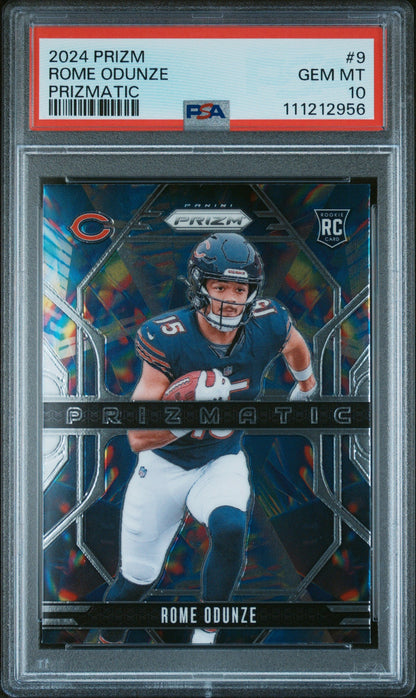 Graded 2024 Panini Prizm Rome Odunze #9 Prizmatic Rookie RC Football Card PSA 10 Gem Mint