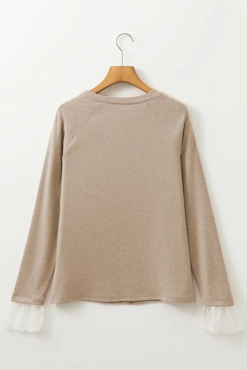 Women's Blouse - Elegant Raglan Sleeve - Parchment Lace Cuff