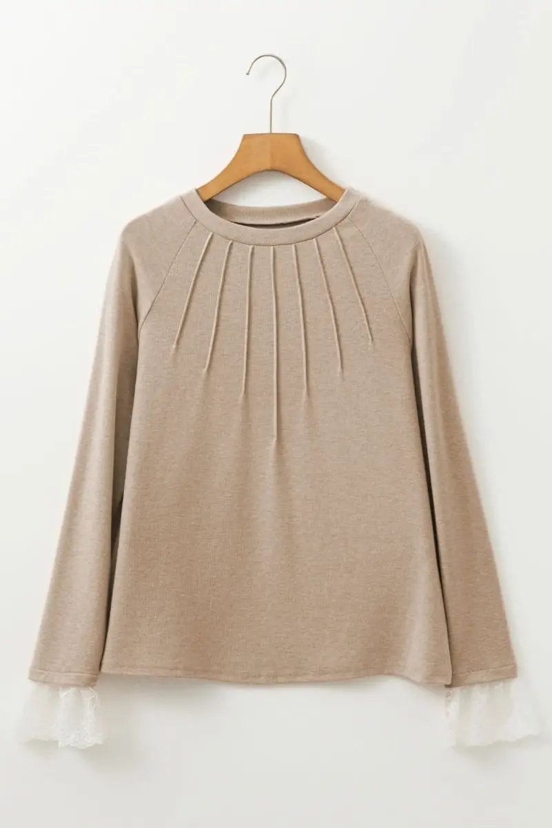 Women's Blouse - Elegant Raglan Sleeve - Parchment Lace Cuff