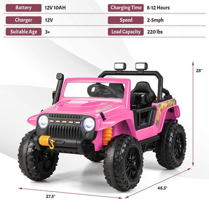 Parent-Child Ride On Truck Car with Remote Control, LED Lights, and Music - Pink (12V 10AH)