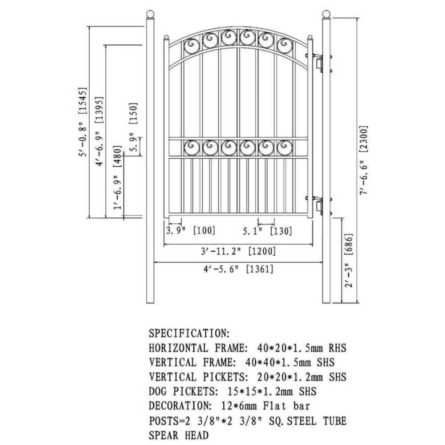 5FT Heavy-Duty Paris Powder-Coated Galvanized Steel Pedestrian Gate (SAK14563)