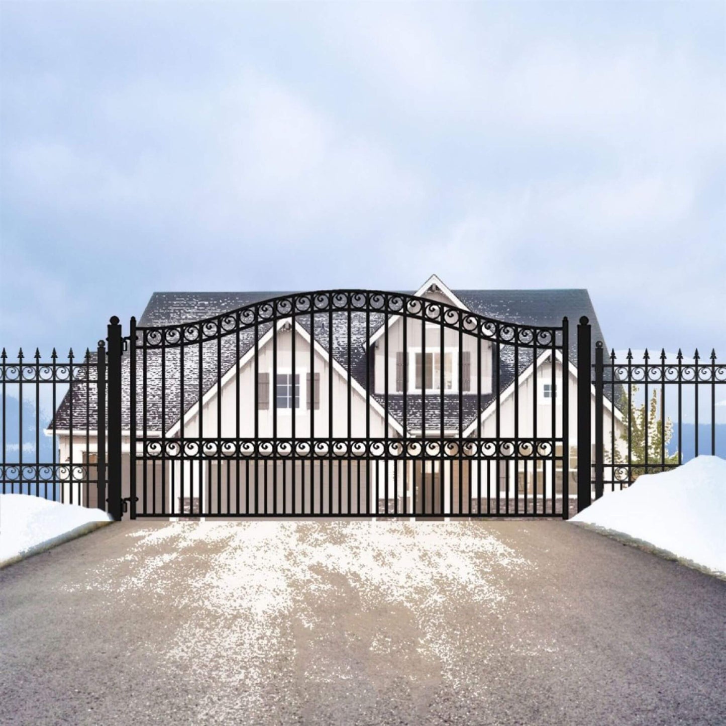 [12-18FT] Heavy-Duty Paris-Style Galvanized Steel Single-Swing Driveway Gate (SAK78643)