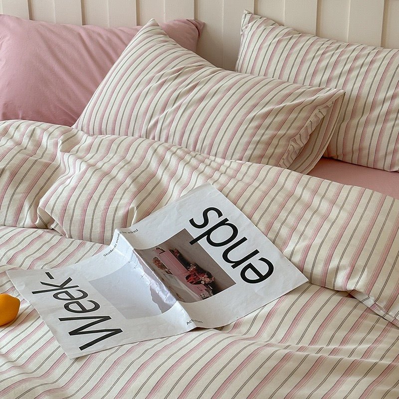 Parker Minimalist Striped Bedding Set / Khaki & Gray