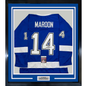 Framed Autographed/Signed Pat Maroon 35x39 Tampa Bay Blue Hockey Jersey JSA COA