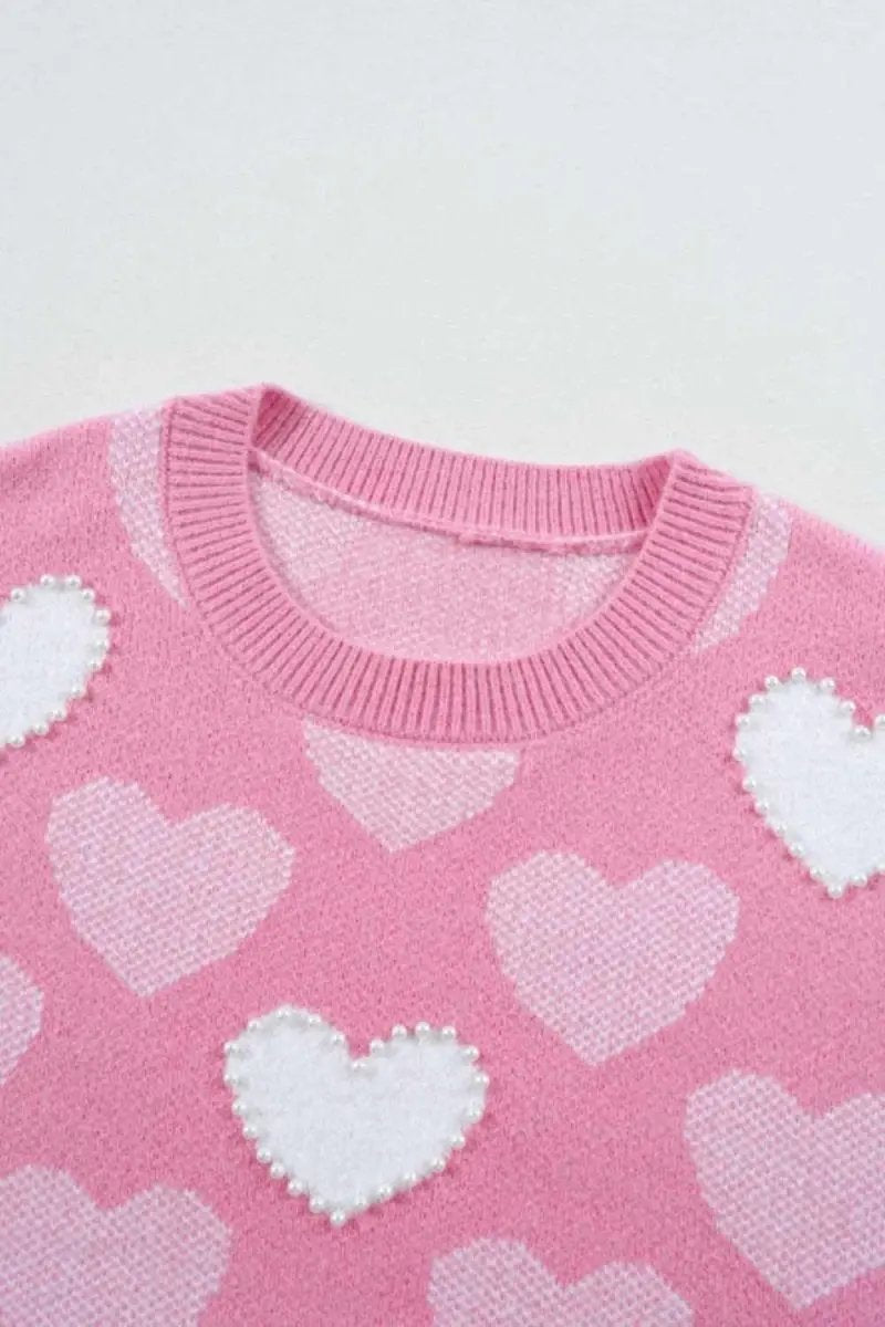 Sweaters Trendsi Pearl Trim Sweater Women's Date Night Heart Neck Long Sleeve Top