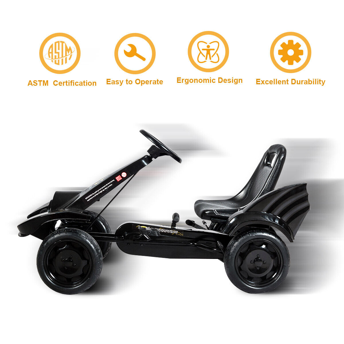 Pedal Powered Go Kart for Kids with Clutch & Hand Brake - 4 Wheel Racer Toy