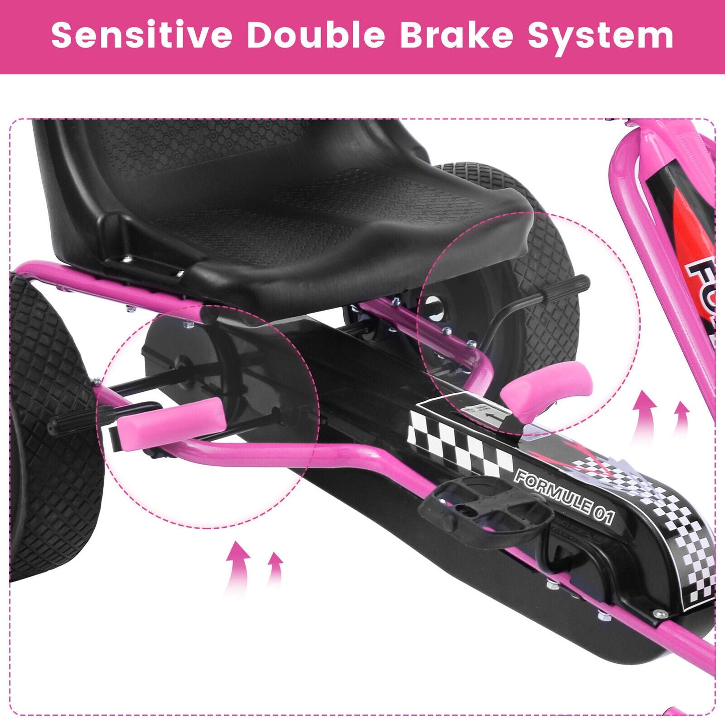 Pedal-Powered Pink Go Kart for Kids with Adjustable Seat - 4 Wheels Ride-On Toy