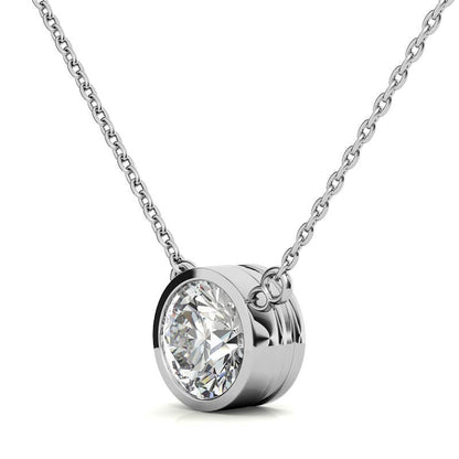 2.00 CTW AGI Certified Round Brilliant Lab Grown Diamond Bezel Pendant in 14K White or Yellow Gold