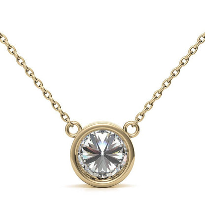 2.00 CTW AGI Certified Round Brilliant Lab Grown Diamond Bezel Pendant in 14K White or Yellow Gold