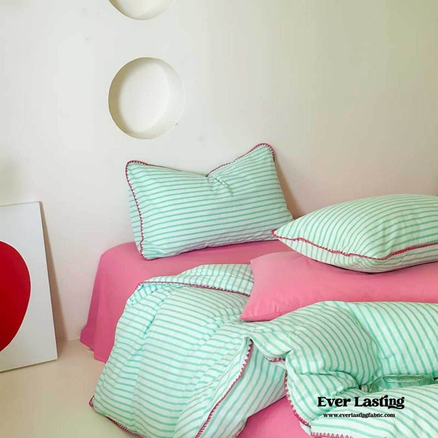 Pepper Candy Stripe Bedding Set / Light Green