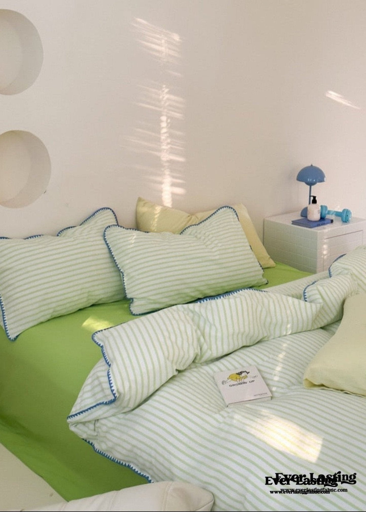 Pepper Candy Stripe Bedding Set / Light Green