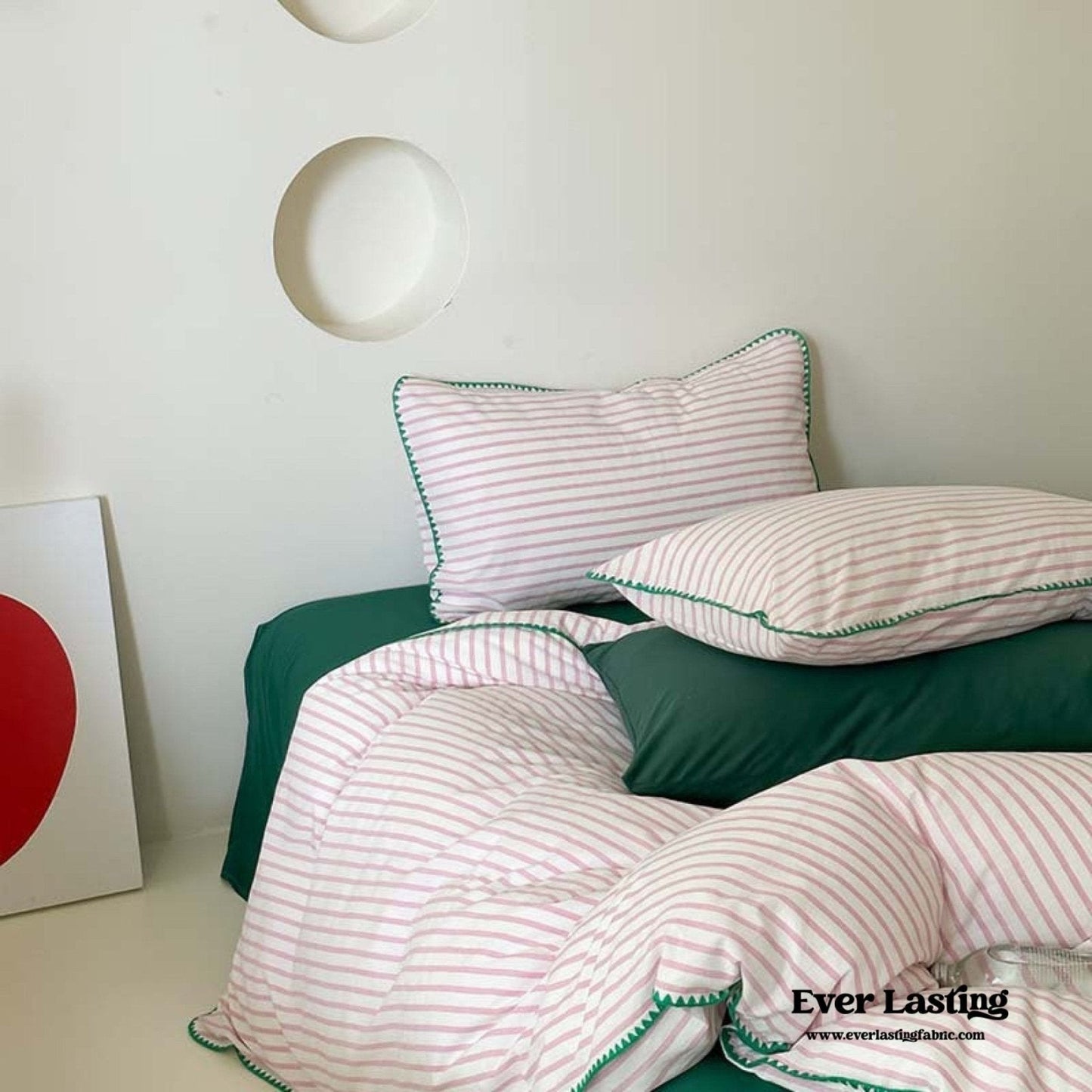 Pepper Candy Stripe Bedding Set / Light Green