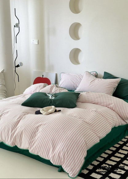 Pepper Candy Stripe Bedding Set / Light Green