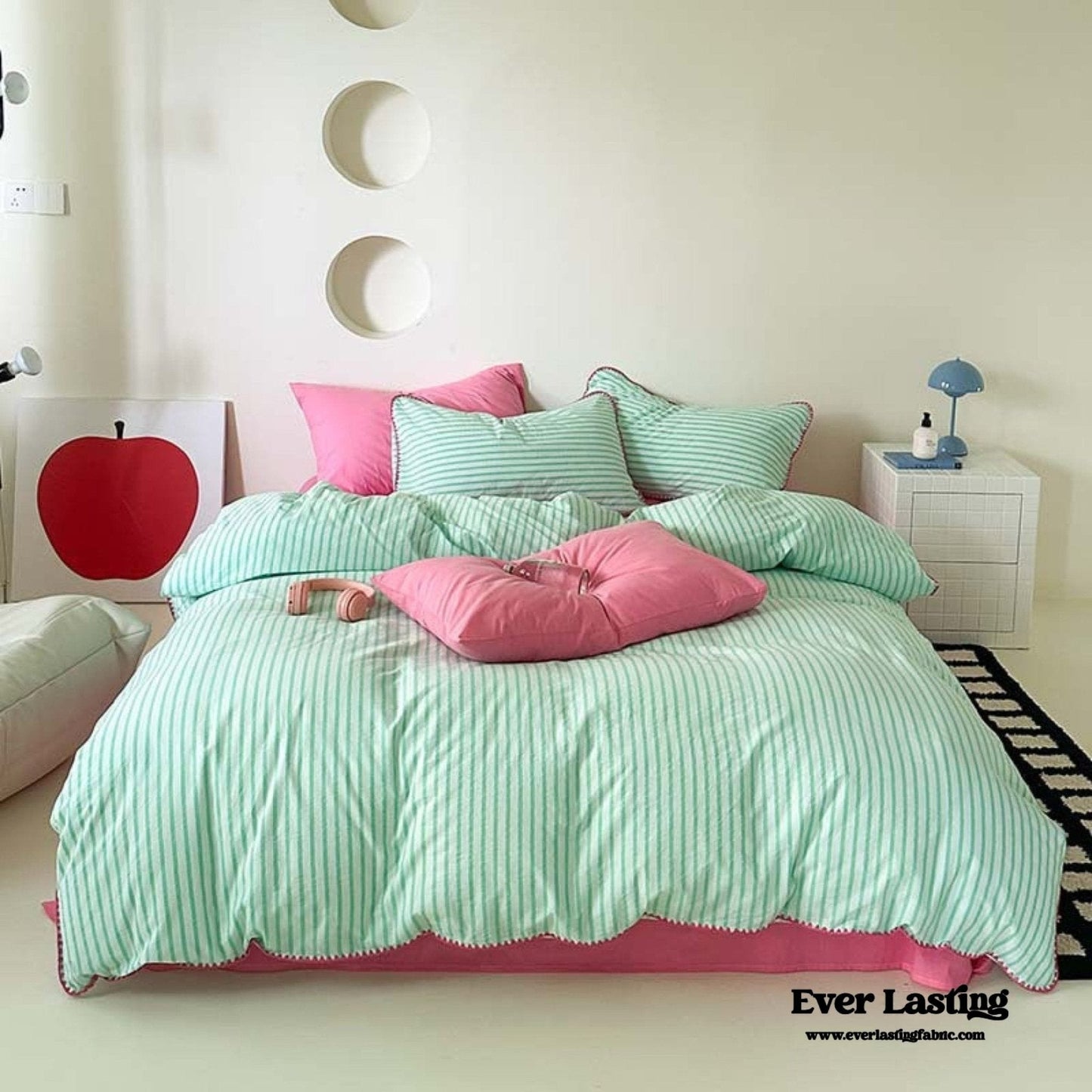 Pepper Candy Stripe Bedding Set / Light Green