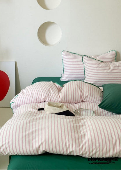 Pepper Candy Stripe Bedding Set / Light Green